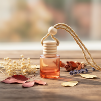 Flacon diffuseur de parfum et d'huiles essentielles vide en verre coloré de 8 ml, en forme de cylindre, pour voiture, avec bouchon en bois et bouchon de retenue
