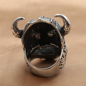 Skull <b>Ring</b> Men's Punk Style <b>Titanium</b> Steel Silver Red Eyes Viking Helmet Design Fashion Jewelry Gift 24040 - Product Image 2