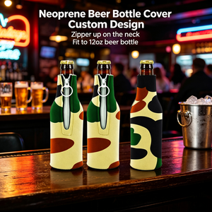 Manchon isotherme en néoprène de qualité supérieure pour bouteille de bière avec fermeture éclair, housse de protection pour bouteille à col long, logo personnalisé - Product Image 1