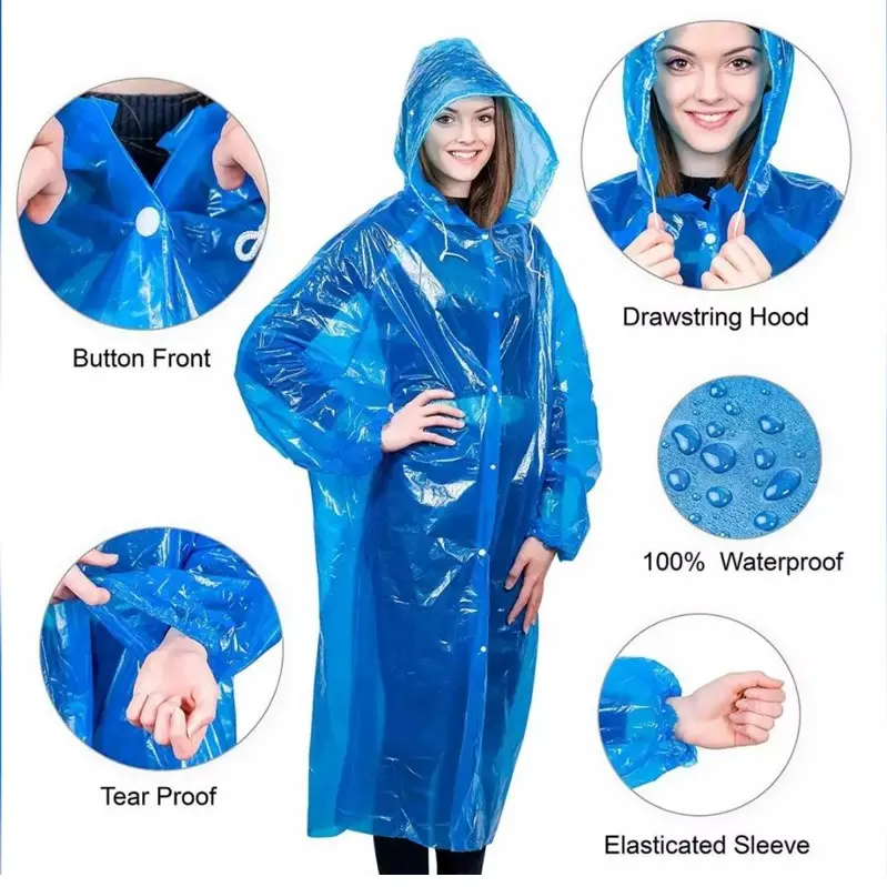 Wholesale Supply Raincoats Unisex Rain Coat Disposable Ponchos for Motorcycle and Outdoor Sports