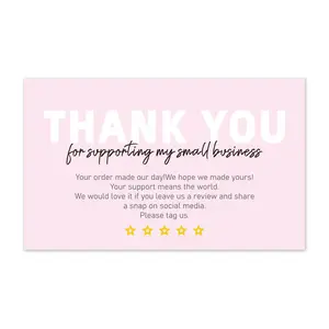 Venta caliente color personalizado barato Simple Rosa tarjeta de visita colorido impreso blanco personalizado tarjeta de agradecimiento para negocios
