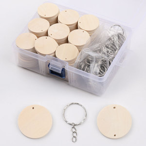 Wood Keychain Accessories 35mm Single Double Hole Round Wood <b>Discs</b> With <b>Metal</b> Rings For DIY Home Decoration - Product Image 1