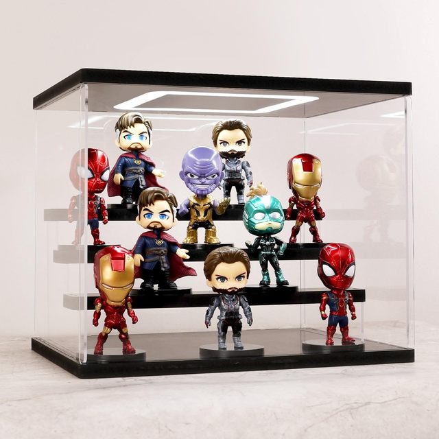 Clear Acrylic Eco-Friendly Display Case Light 4-Tier Box Stand Assembly Dustproof Protection for Collectibles Action Figures