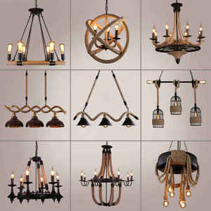 Lámpara de cuerda de cáñamo nostálgica Retro rústica, restaurante, bar, Loft, granja, estilo Industrial, cuerda de cáñamo de hierro forjado, candelabro E27 - Product Image 3