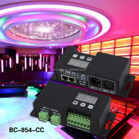 Decodificador de Corriente Constante DMX512 RGBW de 4 Canales Bincolor BC-854-CC 350mA/700mA con Puerto XLR-3R/ Puerto RJ45/ Bloque de Terminales