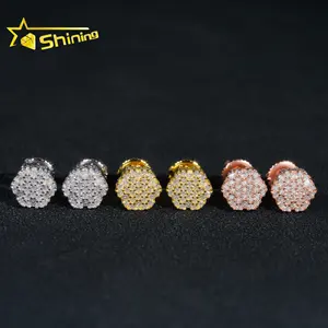 Pendiente más barato Joyería de hip hop Chapado en oro Plata de Ley 925 Iced Out VVS Diamond Moissanite Tornillo Stud Pendientes