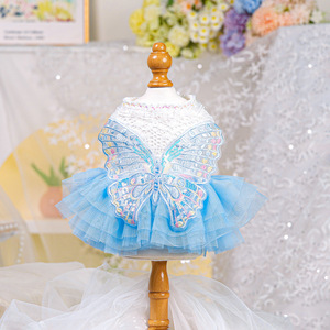 Butterfly Design Lace Trim Pet Dress With Soft Lining Snap <b>Button</b> Closure For Small <b>Dogs</b> Cats Cute Pet Clothing - Product Image 1
