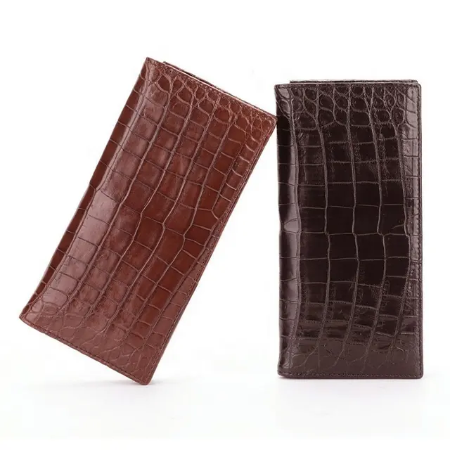 Billeteras de diseñador para hombre, carteras con solapa de cuero de cocodrilo en relieve, <span class=keywords><strong>marrón</strong></span>, de lujo, largo, 2 pliegues