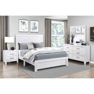 Modern White Finish 1pc Nightstand 2 <b>Drawers</b> Black Hardware Wooden Bedroom Furniture - Product Image 5