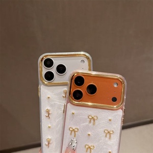 เคสโทรศัพท์ลายโบว์ไข่มุกสีทองน่ารัก สำหรับ iPhone Air 17 16 15 14 13 12 11 Pro Max Plus  แบบใสกันกระแทกเคลือบเงา - Product Image 2