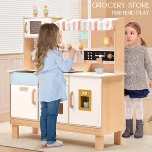 Cuisine de jeu rustique en bois faite à la main pour enfants, avec <span class=keywords><strong>cafetière</strong></span> et machine à glaçons, jouets de cuisine de restaurant pour jeu d'imitation - Product Image 5