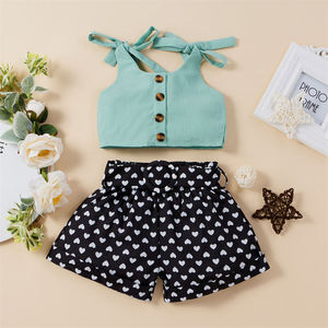เสื้อกล้ามเด็กทารกและกางเกงขาสั้นลายหัวใจ ชุดเสื้อผ้าเด็กผู้หญิงสำหรับฤดูร้อน ชุดเสื้อผ้าเด็กวัยหัดเดินสองชิ้น - Product Image 4