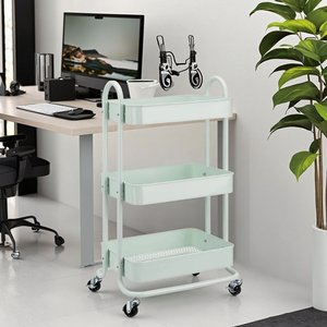 Estante de almacenamiento de 3 niveles de acero al carbono ligero verde menta, Mango en forma de U, organización del desorden doméstico, carro de almacenamiento móvil - Product Image 2
