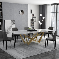 Ensemble de table et chaises de salle à manger carrées modernes de luxe avec plateau en marbre et pieds dorés, 6 places, tables à manger extensibles et convertibles