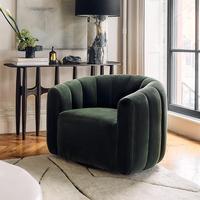 Mobilier canapé de salon couvert de velours vert capitonné à canaux chaise d'appoint pivotante en tissu moderne