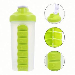 Botella de Agua Deportiva Personalizada para Gimnasio, Portátil, Reutilizable, de 600 ml, de Polipropileno, con Organizador de Pastillas Semanal de 7 Días - Product Image 3