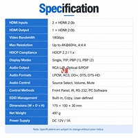 4K60 HDMI Multiviewer 2x1 HDMI Video Switcher PIP PBP Multi Viewer Prosesor Video UHD dengan Ekstraksi Audio
