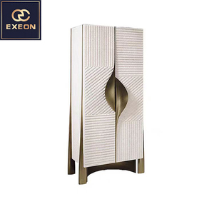 Meuble de bar à vin en bois massif et acier inoxydable, design contemporain personnalisé pour salon de villa de luxe, armoire de rangement Xc - Product Image 6