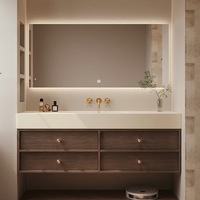 Ensemble de meuble-lavabo de salle de bain de style Mid-Century avec vasque intégrée sans joint en pierre frittée, pour lavabo de salle de bain