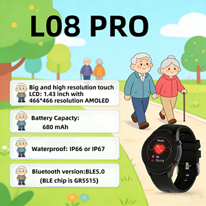 Montre connectée pour personnes âgées L08 <span class=keywords><strong>PRO</strong></span>, écran AMOLED 1,43 pouces, 680 mAh, étanche IP66/IP67, BLE5.0 - Product Image 1