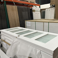 Porte intérieure pré-encadrée à 1 panneau en MDF brut, à âme pleine, avec verre dépoli, apprêtée blanche