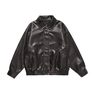 メンズ ファッション カスタマイズ ブラウン レザー ボンバー ウィンドブレーカー ジャケット - Product Image 3