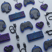 Ensemble de porte-clés de jeu Esports 3D en PVC personnalisé, forme de manette, casque, clavier, porte-clés de marque, souvenir promotionnel pour événements technologiques