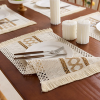 Set de table bohème en coton et lin tissé avec pompons, crochet ajouré, blocs de couleur nordiques, pour mariage, fête, décoration de table à la maison