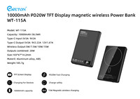 10000mAh PD20W Power Bank Affichage LCD Power Bank Charge magnétique sans fil Aluminium + boîtier en verre trempé Power Bank
