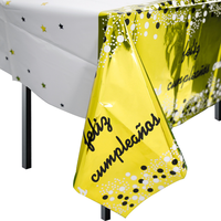 Nappe en plastique blanche personnalisée avec des pois dorés et noirs, nappe rectangulaire imperméable pour les fournitures de fête d'anniversaire
