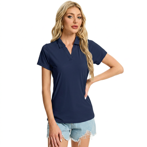 <b>Women's</b> Navy Blue Short Sleeve Polo Shirt Solid Color Breathable Knitted Casual <b>Top</b> - Product Image 1