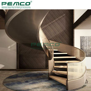 Foshan trapleverancier binnenhuis gebogen stalen trap houten treden trap spiraaltrap met glazen leuning voor villa's - Product Image 2