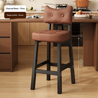 Tabouret de bar en cuir à dossier haut, design moderne, finition argentée, utilisation domestique et commerciale, structure en métal