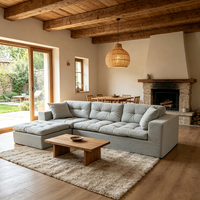 Canapé modulaire en flanelle en forme de L avec chaise longue gauche, capitonné, assise profonde surdimensionnée, coussins en peluche pour salon