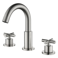 Mitigeur de lavabo en nickel brossé à montage séparé, bec courbé, double poignée croisée, bases cylindriques, pour projet de salle de bain