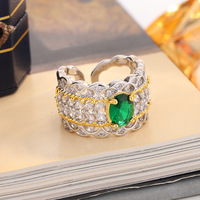 Nouvel ensemble de bagues ouvertes en zircon vert plaqué or 18 carats de haute qualité, sertissage hexagonal brillant, pour fiançailles féminines