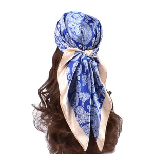 LOW Customize Wholesale new fashion Scarf Cashew Printed 90*90cm Custom Head Wrap smooth thin soft shawl hijab for women