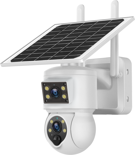 HD Dual Lens Viewing 4G Solar Battery Camera Wide Angle Panoramic PTZ GSM Solar Camera IP65 Low Power Consumption CCTV Camera