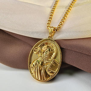 HC-collar con colgante de moneda de Latón chapado en oro, estilo retro, Oval, antialergia, <span class=keywords><strong>Sensible</strong></span>, acero inoxidable - Product Image 2