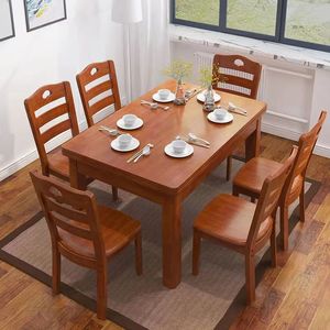 Dazhang Jiaju Solid Wood <b>Dining</b> <b>Table</b> And Chair Set 6 Piece Rectangular Modern Minimalist Style For <b>Dining</b> Room - Product Image 2