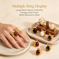 Bague pour femme en résine ambre plaquée or, légère, à large bande, design massif, style écaille de tortue, pour brunch et rendez-vous, pour les trendsetters
