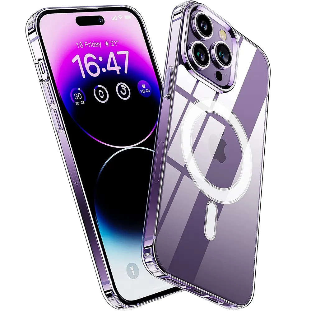 Clear Fully Transparent Magnetic Phone Case for iPhone 14 1.5mm TPU+PC Cover For iPhone 14 Pro Max Magnetic Colors Cases