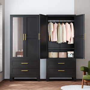 Armoire classique européenne à 2 portes avec miroir, tiroirs et <span class=keywords><strong>tringle</strong></span> à vêtements pour chambre à coucher - Product Image 3