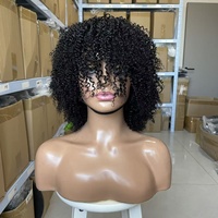 Perruque bouclée afro 12A avec frange, noir naturel, adaptée aux femmes, densité 300 %, sangles ajustables, volume élevé