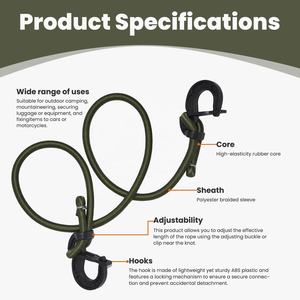 Cordon <span class=keywords><strong>élastique</strong></span> réglable robuste avec crochets de verrouillage en plastique <span class=keywords><strong>pour</strong></span> la sécurité, le camping en plein air - Product Image 2