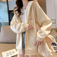 Sweat à capuche brodé pour femme, décontracté, hiver 2026, nouvelle collection, grande taille, fermeture éclair, tissu épais, polyester/coton