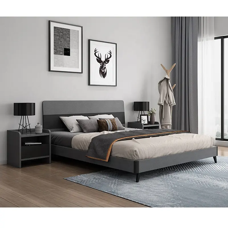 Guangzhou Modern Bed Room Cool Bed Frames Normal Queen Grey Double Bed For Sale