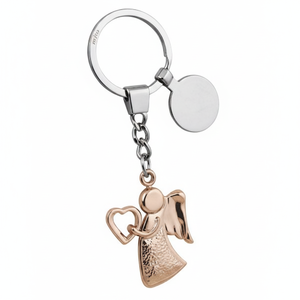 Portachiavi a Forma di Cuore d'Angelo in Oro Rosa con Catena e Anello per Regalo o Promozione - Product Image 2
