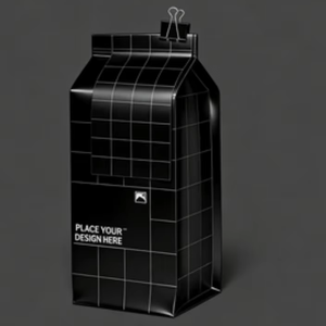 Sac en papier kraft noir à fond plat, imprimé sur mesure pour café en grains - Product Image 1