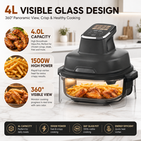 Penggorengan Udara Digital dengan Wadah Transparan, Layar Sentuh Kaca Hitam, Pilihan Kapasitas 4L 6L 8L, Daya 1200W, untuk Toko Swalayan